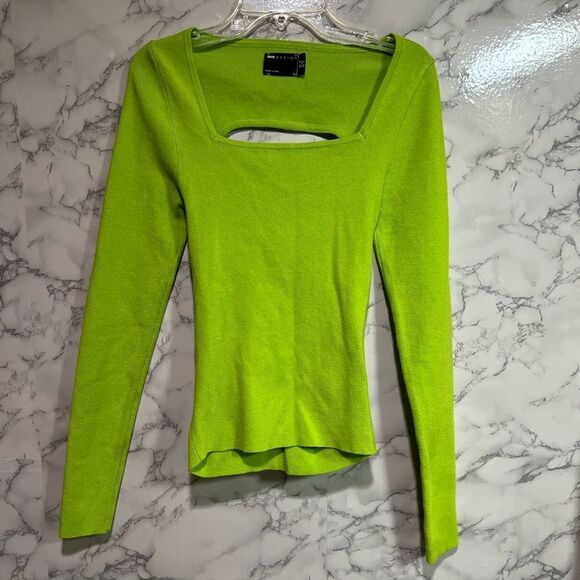 ASOS DESIGN sweater with cut out ruched back detail in lime green Size 4 - Picture 1 of 10